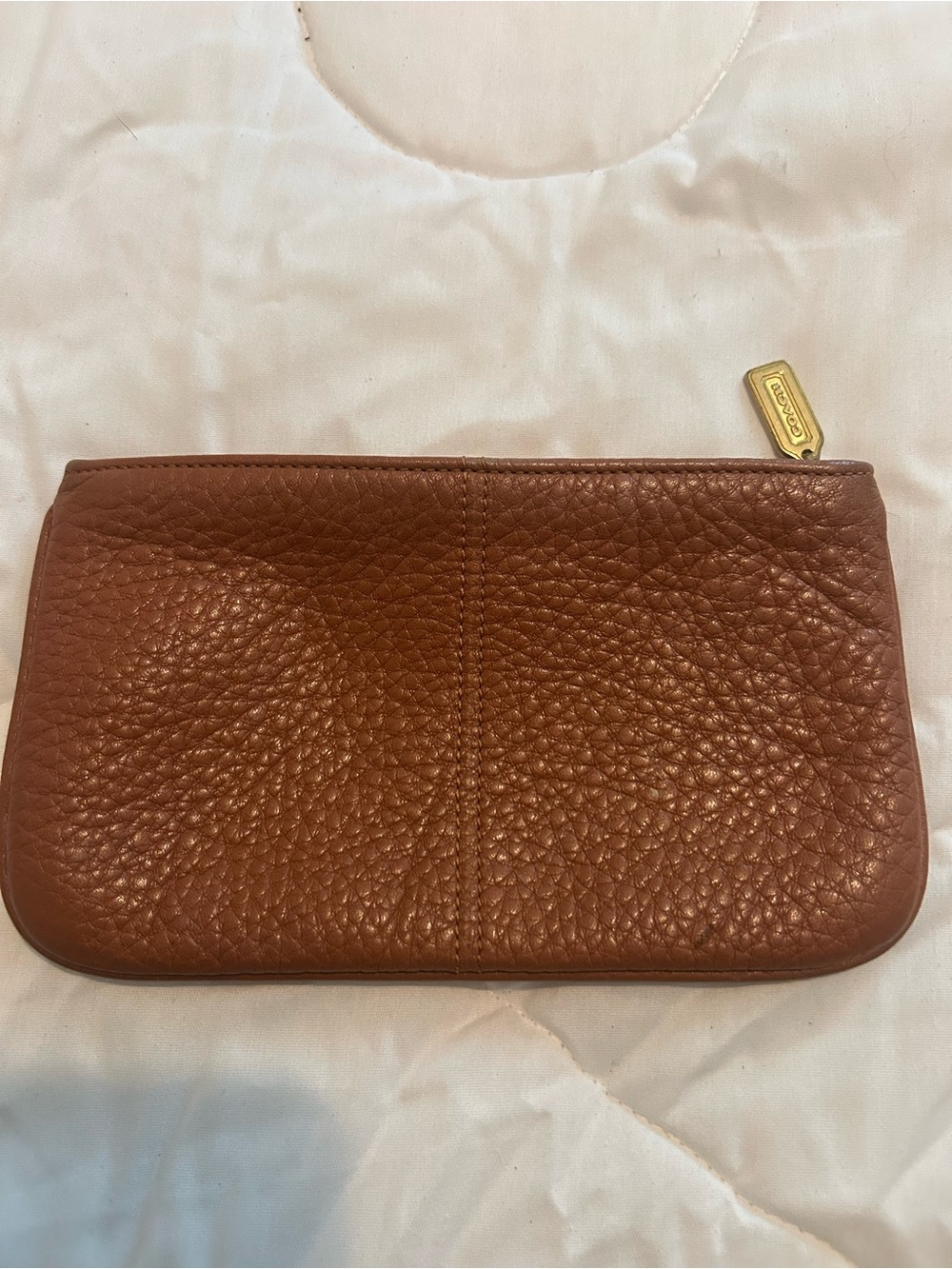 Coach Pebbled Leather Wristlet in Chestnut Brown with Gold Hardware